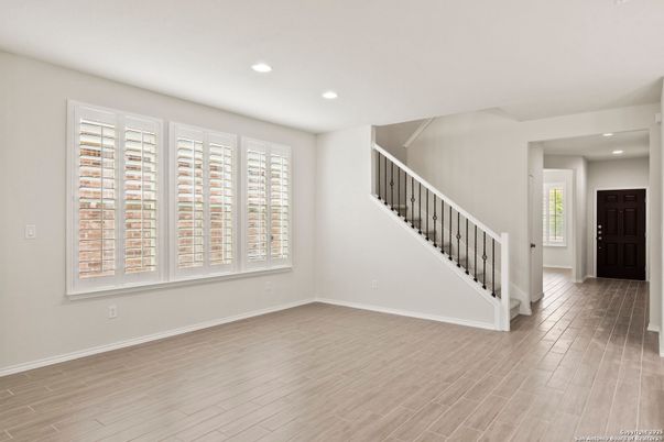 Empty room, Interior, Recessed Lighting, Wood Texture Flooring