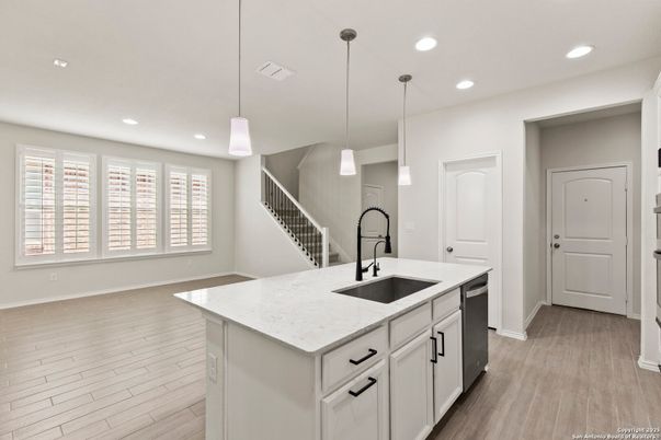 Interior, Kitchen, Pendant Lights, Recessed Lighting, Wood Texture Flooring