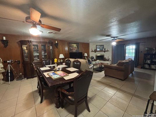 Dining room, Fireplace, Interior, Living room, Stone Walls
