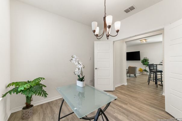 Chandelier, Dining room, Interior, Wood Texture Flooring