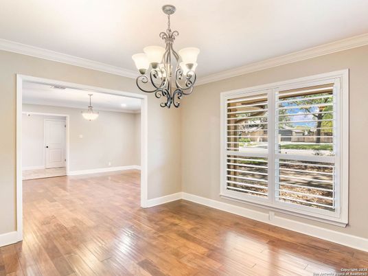 Chandelier, Empty room, Interior, Pendant Lights, Wood Texture Flooring