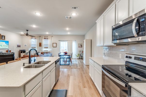 Dining room, Interior, Kitchen, Recessed Lighting, Wood Texture Flooring