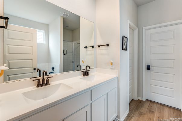 Bathroom, Dual Sink Vanities, Interior, Wood Texture Flooring