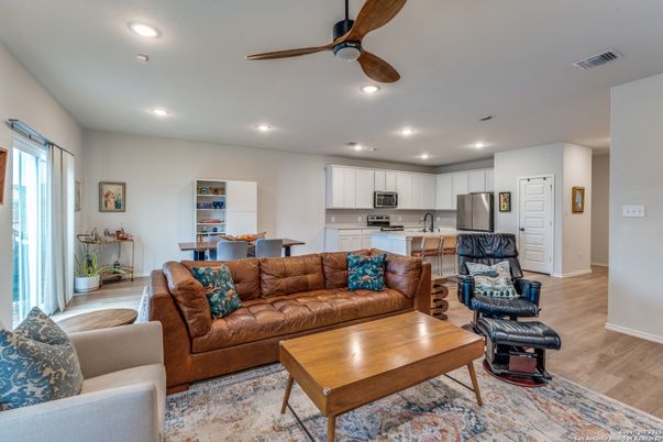 Interior, Kitchen, Living room, Recessed Lighting, Stainless Steel Appliances, Wood Texture Flooring