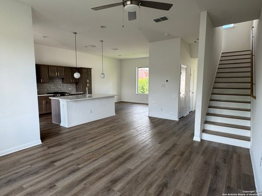 Interior, Kitchen, Pendant Lights, Recessed Lighting, Wood Texture Flooring