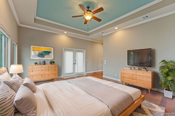 Bedroom, Interior, Recessed Lighting, Wood Texture Flooring