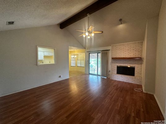 Empty room, Fireplace, Interior, Wooden Beams, Wood Texture Flooring