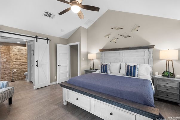 Bedroom, Interior, Recessed Lighting, Wood Texture Flooring