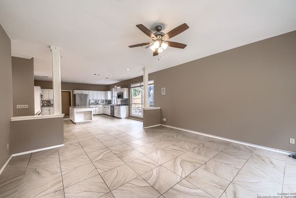Empty room, Interior, Kitchen, Marble, Recessed Lighting