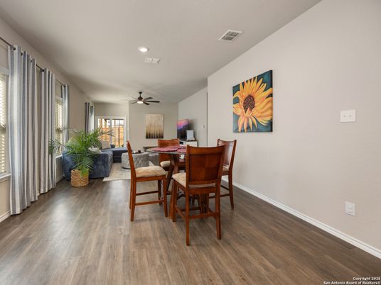 Dining room, Interior, Recessed Lighting, Wood Texture Flooring