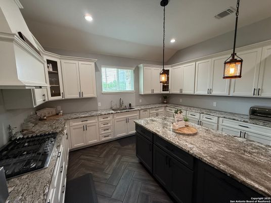 Interior, Kitchen, Pendant Lights, Recessed Lighting, Wood Texture Flooring