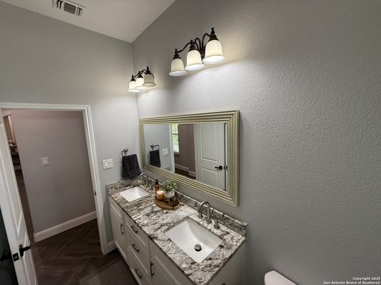 Bathroom, Dual Sink Vanities, Interior, Wood Texture Flooring