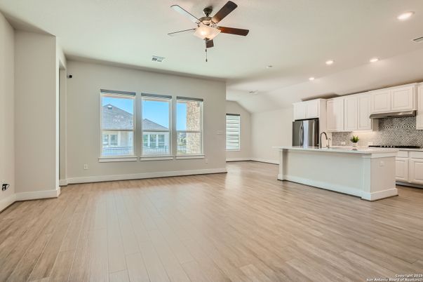 Empty room, Interior, Kitchen, Recessed Lighting, Wood Texture Flooring