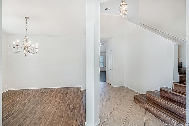 Chandelier, Empty room, Interior, Pendant Lights, Wood Texture Flooring