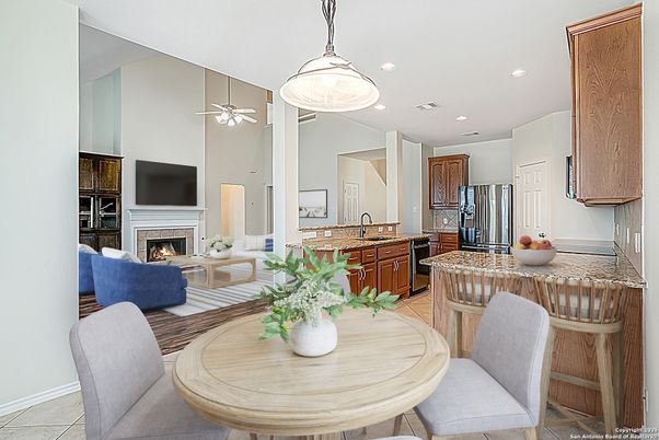 Dining room, Fireplace, Interior, Kitchen, Pendant Lights, Recessed Lighting