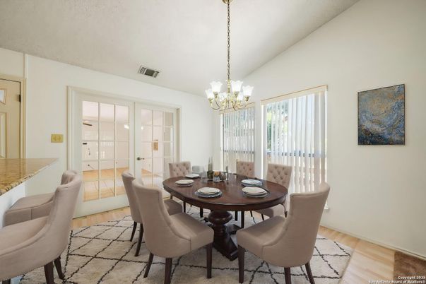 Chandelier, Dining room, Interior, Wood Texture Flooring