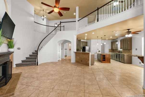 Fireplace, Interior, Kitchen, Pendant Lights, Recessed Lighting