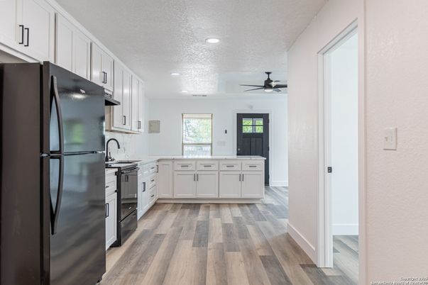 Interior, Kitchen, Recessed Lighting, Wood Texture Flooring