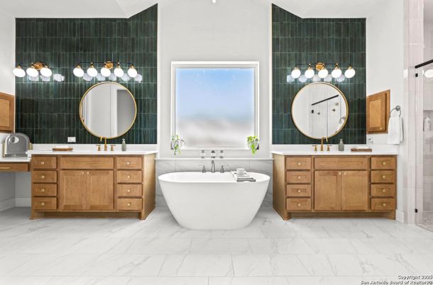 Bathroom, Dual Sink Vanities, Free Standing Baths, Interior, Marble