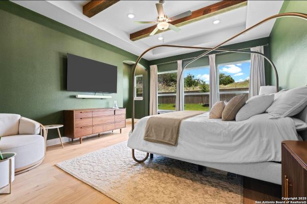 Bedroom, Interior, Recessed Lighting, Wooden Beams, Wood Texture Flooring
