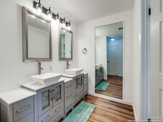 Bathroom, Dual Sink Vanities, Interior, Wood Texture Flooring