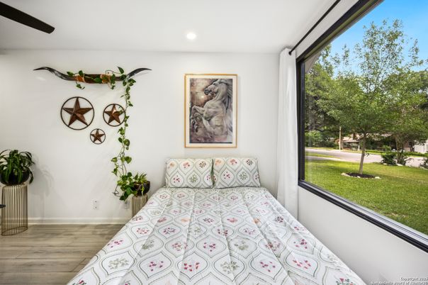 Bedroom, Interior, Recessed Lighting, Wood Texture Flooring
