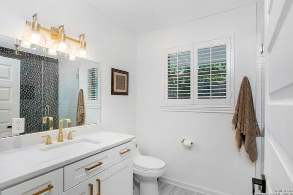 Bathroom, Interior, Tile Countertops, Wood Texture Flooring