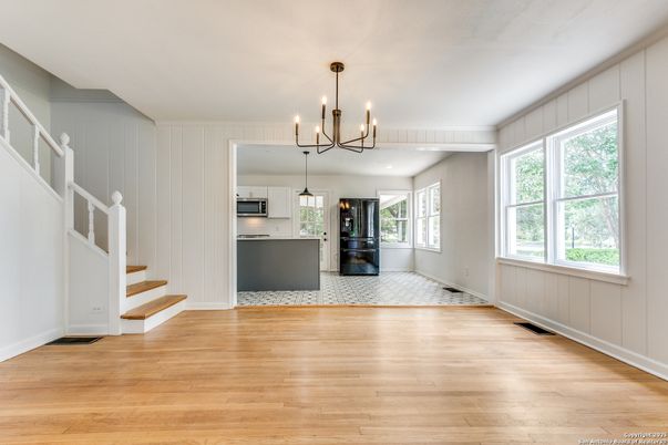 Chandelier, Interior, Kitchen, Pendant Lights, Wood Texture Flooring