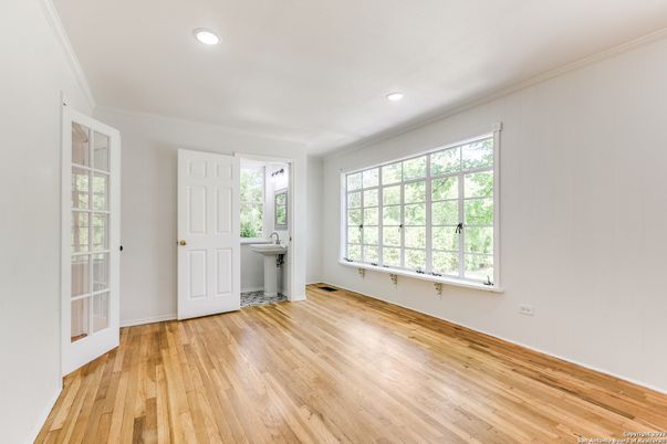 Bathroom, Empty room, Interior, Recessed Lighting, Wood Texture Flooring