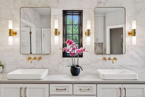 Bathroom, Dual Sink Vanities, Interior, Marble Walls