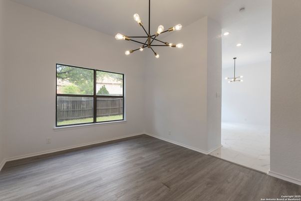 Empty room, Interior, Pendant Lights, Recessed Lighting, Wood Texture Flooring
