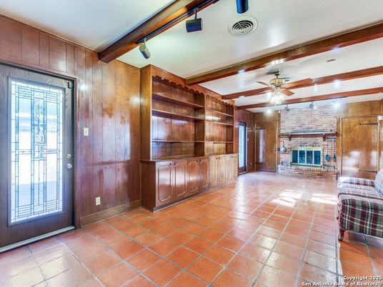 Empty room, Fireplace, Interior, Stone Walls, Wooden Walls