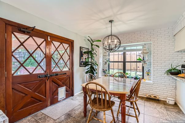 Chandelier, Dining room, Interior, Pendant Lights, Stone Walls