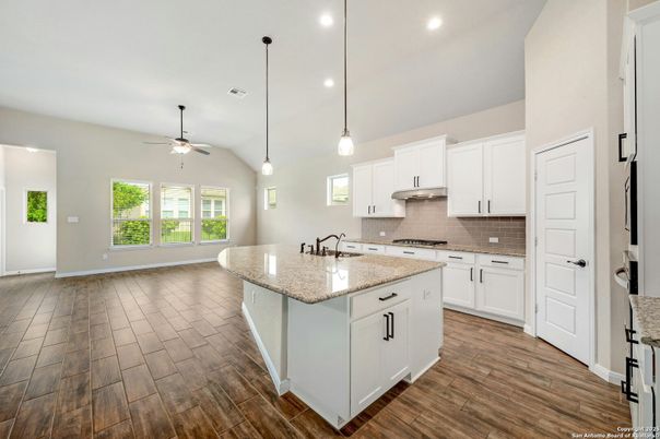 Interior, Kitchen, Pendant Lights, Recessed Lighting, Wood Texture Flooring