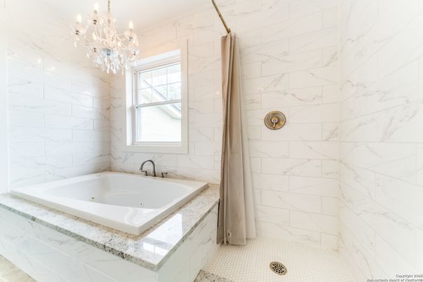 Bathroom, Chandelier, Interior, Marble Walls