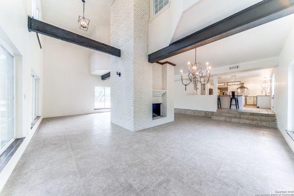 Chandelier, Empty room, Fireplace, Interior, Pendant Lights