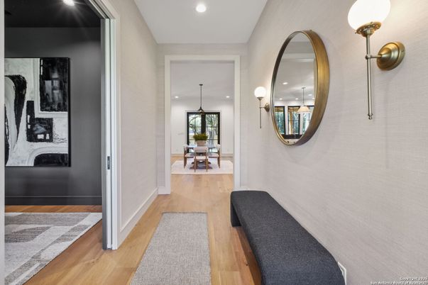 Dining room, Interior, Recessed Lighting, Wood Texture Flooring