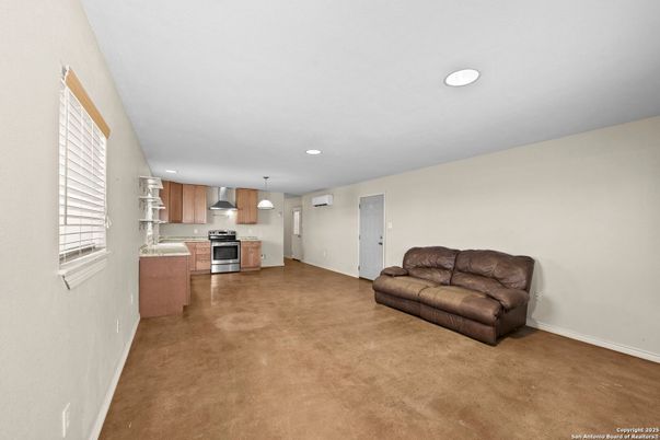 Empty room, Interior, Kitchen, Pendant Lights, Recessed Lighting, Stainless Steel Appliances