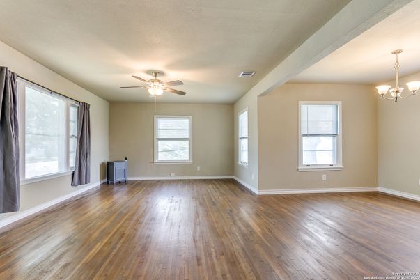 Chandelier, Empty room, Interior, Wood Texture Flooring