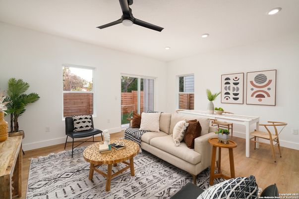 Interior, Living room, Recessed Lighting, Wood Texture Flooring
