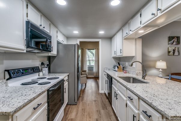 Interior, Kitchen, Recessed Lighting, Wood Texture Flooring