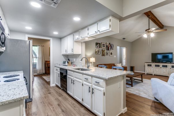 Interior, Kitchen, Recessed Lighting, Wood Texture Flooring