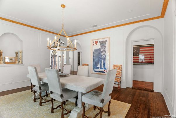Chandelier, Dining room, Interior, Pendant Lights, Wood Texture Flooring