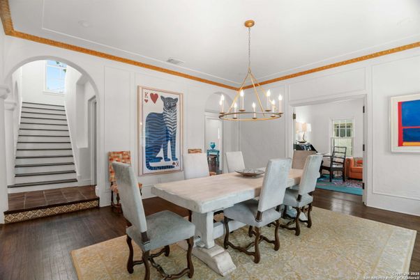 Chandelier, Dining room, Interior, Pendant Lights, Wood Texture Flooring