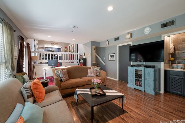 Interior, Living room, Recessed Lighting, Wood Texture Flooring