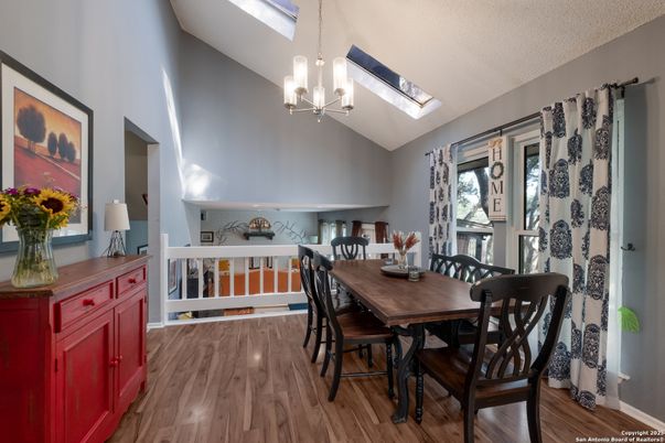 Chandelier, Dining room, Interior, Pendant Lights, Wood Texture Flooring
