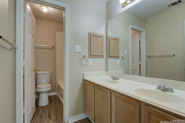 Bathroom, Dual Sink Vanities, Interior, Wood Texture Flooring