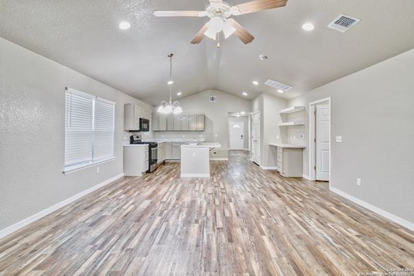 Interior, Kitchen, Pendant Lights, Recessed Lighting, Wood Texture Flooring