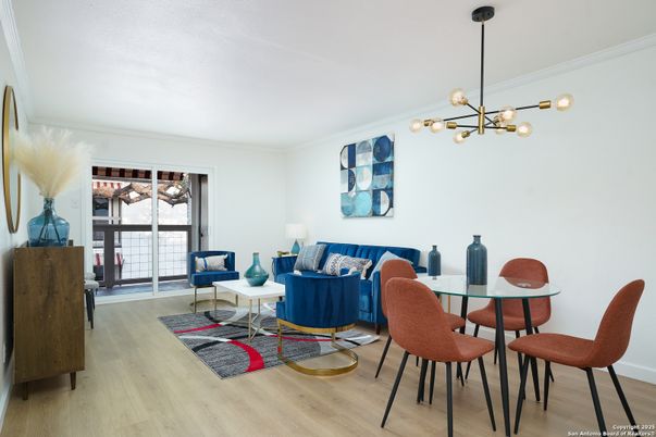 Dining room, Interior, Living room, Pendant Lights, Wood Texture Flooring