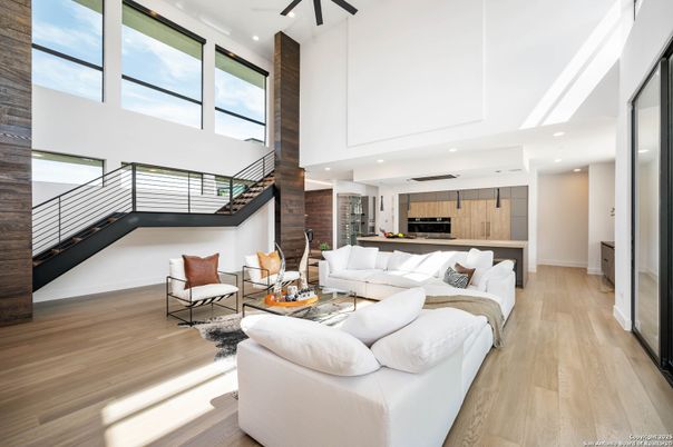 Interior, Kitchen, Living room, Recessed Lighting, Wood Texture Flooring